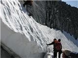 Hochalmspitze 3360 m do skal je treba preplezati še krajše strmo snežišče